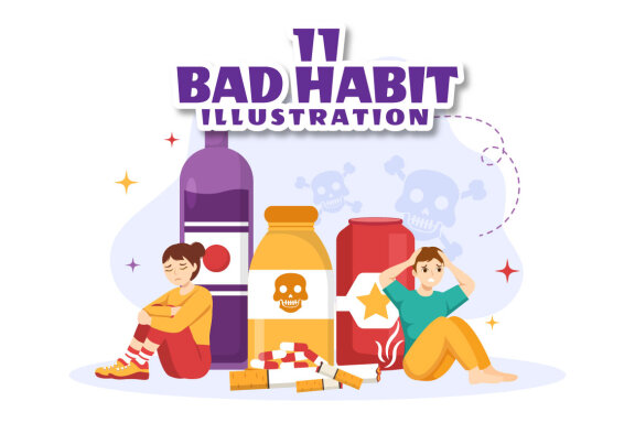 11 Bad Habit Vector Illustration