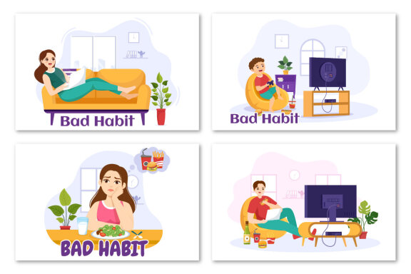 11 Bad Habit Vector Illustration