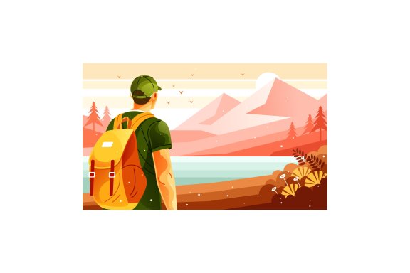 Hiker with Backpack Walking Mountain Climbing