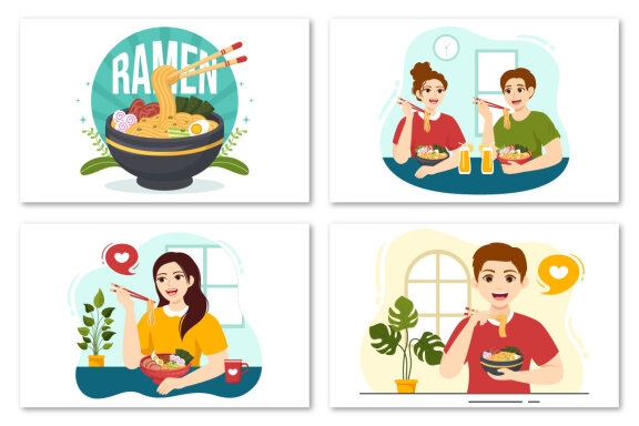 12 Ramen Japanese Food Illustration
