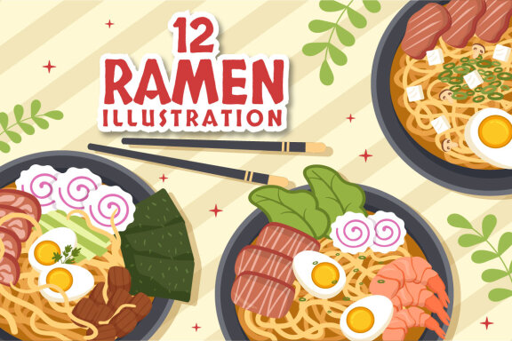 12 Ramen Japanese Food Illustration