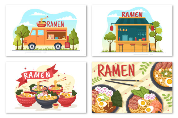 12 Ramen Japanese Food Illustration