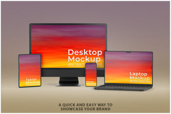 Devices Mockup with Phone Computer Laptop and Tablet