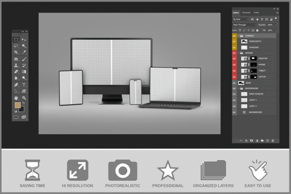 Devices Mockup with Phone Computer Laptop and Tablet