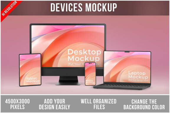 Devices Mockup with Phone Computer Laptop and Tablet