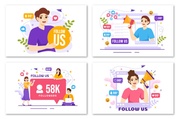  16 Follow Us and Like Free Illustrations