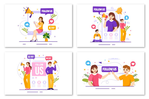  16 Follow Us and Like Free Illustrations