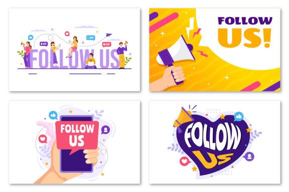  16 Follow Us and Like Free Illustrations