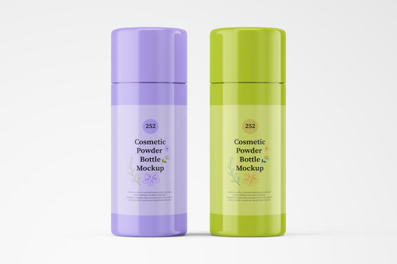 Glossy Finish Plastic Powder Bottle PSD Mockups