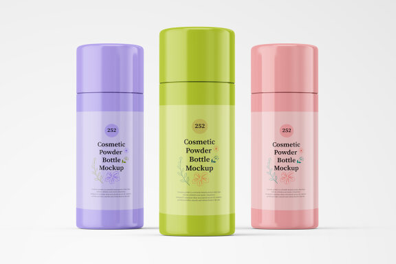 Glossy Finish Plastic Powder Bottle PSD Mockups