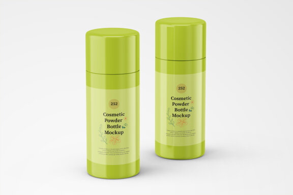 Glossy Finish Plastic Powder Bottle PSD Mockups