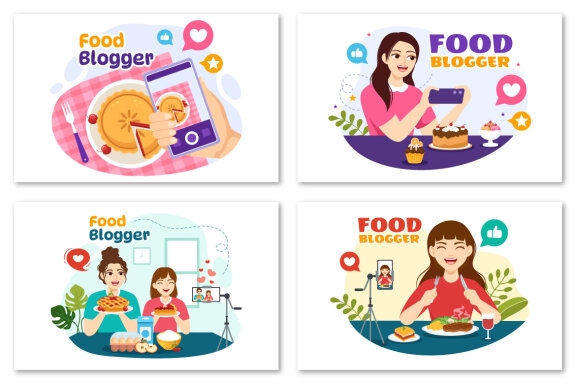 13 Food Blogger Vector Illustration