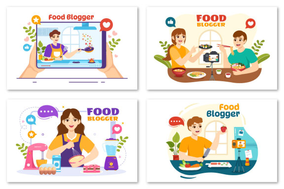 13 Food Blogger Vector Illustration