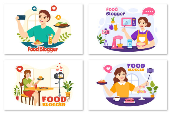 13 Food Blogger Vector Illustration