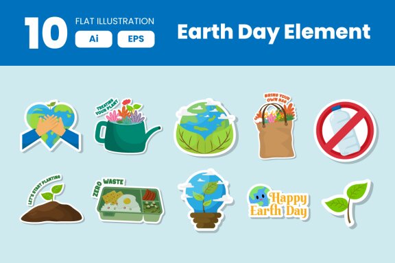 Collection of Earth Day Element in Flat Illustration