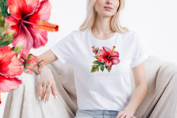 Hibiscus. Watercolor clipart collection Bundle