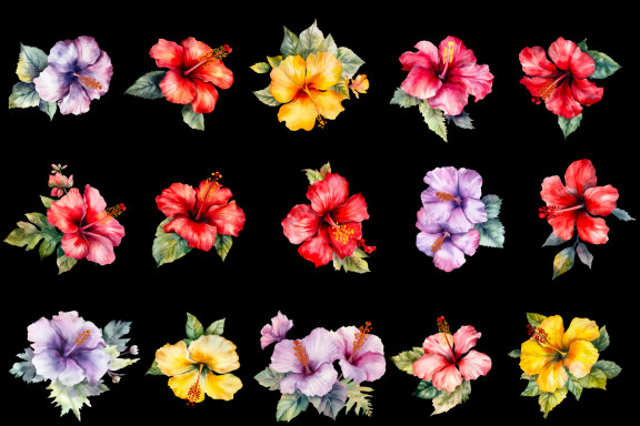 Hibiscus. Watercolor clipart collection Bundle