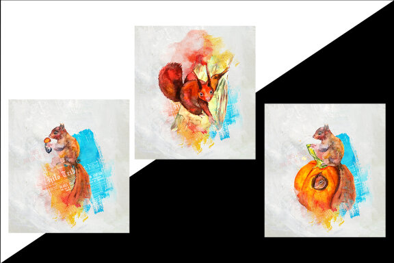Set of cute squirrels, 3 files, boho style watercolor