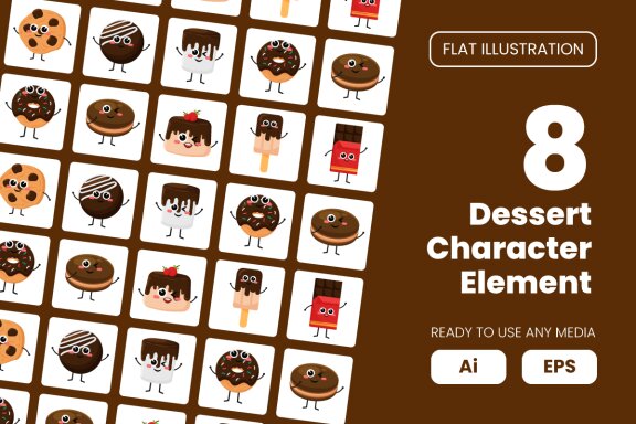 Collection of Dessert Character Element in Flat Illustration