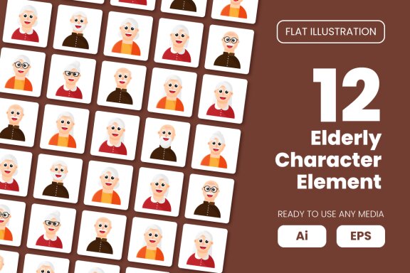 Collection of Elderly Character Element in Flat Illustration