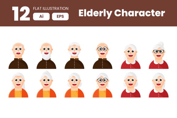 Collection of Elderly Character Element in Flat Illustration