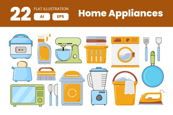 Collection of Home Appliances Element in Flat Illustration