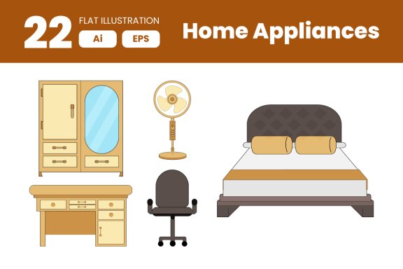 Collection of Home Appliances Element in Flat Illustration