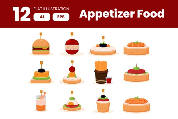 Collection of Appetizer Food Element in Flat Illustration