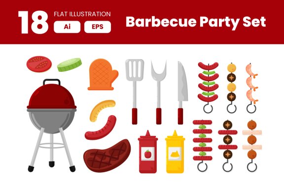 Collection of Barbecue Party Element in Flat Illustration