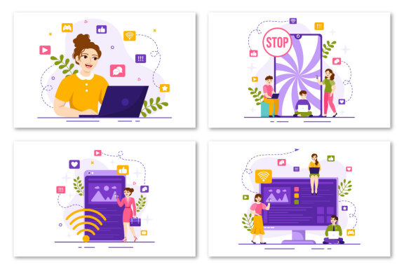 12 Internet Addiction FREE Vector Illustrations