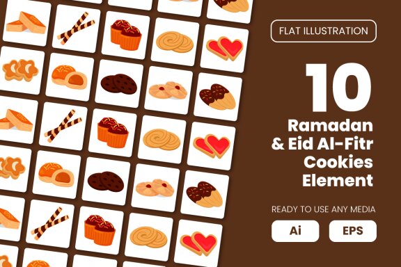 Collection of Ramadan & Eid Cookies Element in Flat Illustration