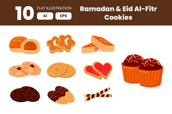 Collection of Ramadan & Eid Cookies Element in Flat Illustration