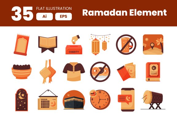 Collection of Ramadan Mubarak Element in Flat Illustration