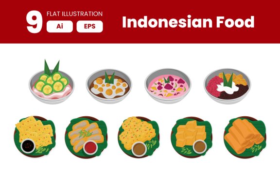 Collection of Indonesian Food Element in Flat Illustration