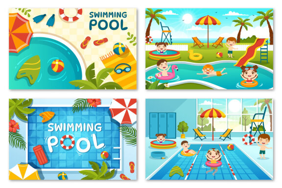 20 Swimming Pool Vector Illustration