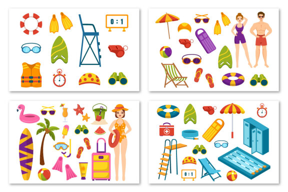 20 Swimming Pool Vector Illustration