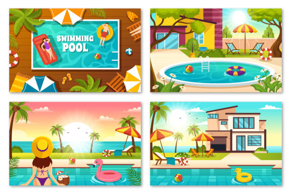 20 Swimming Pool Vector Illustration