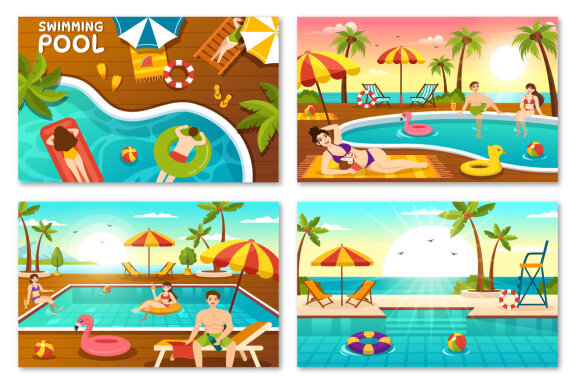 20 Swimming Pool Vector Illustration