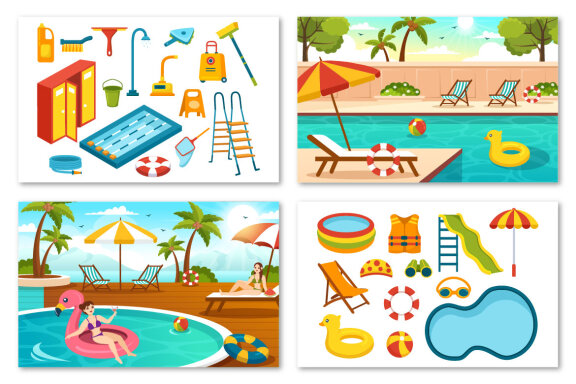 20 Swimming Pool Vector Illustration