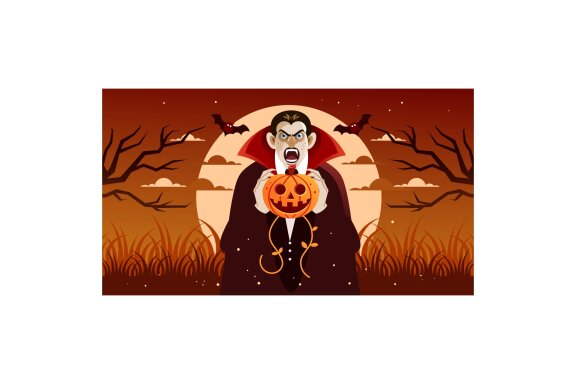 Scary Dracula Hold Halloween Pumpkin