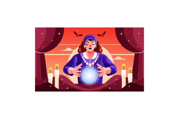 Woman Fortune Teller Working with Crystal Ball