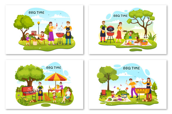 19 Barbecue and Grill Set Vector Illustration