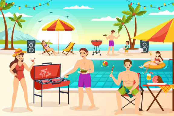 19 Barbecue and Grill Set Vector Illustration