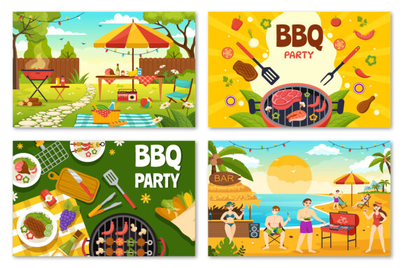 19 Barbecue and Grill Set Vector Illustration