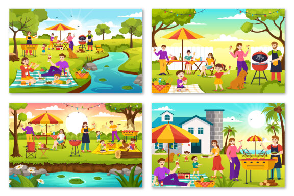 19 Barbecue and Grill Set Vector Illustration
