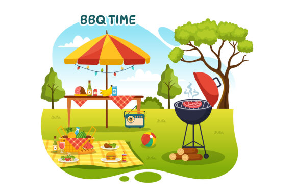 19 Barbecue and Grill Set Vector Illustration