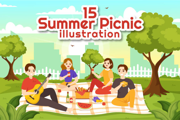 15 Summer Holiday Picnic Illustration