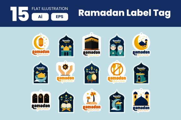 Collection of Ramadan Sticker Label Element in Flat Illustration