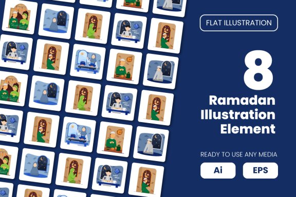 Collection of Ramadan Illustration Element in Flat Illustration