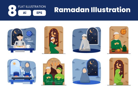 Collection of Ramadan Illustration Element in Flat Illustration